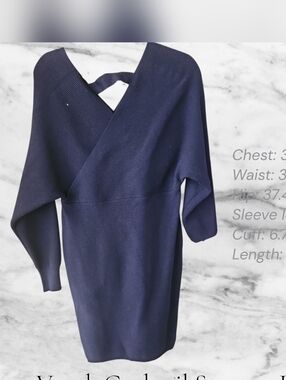V-neck Cocktail Sweater Dress - Navy